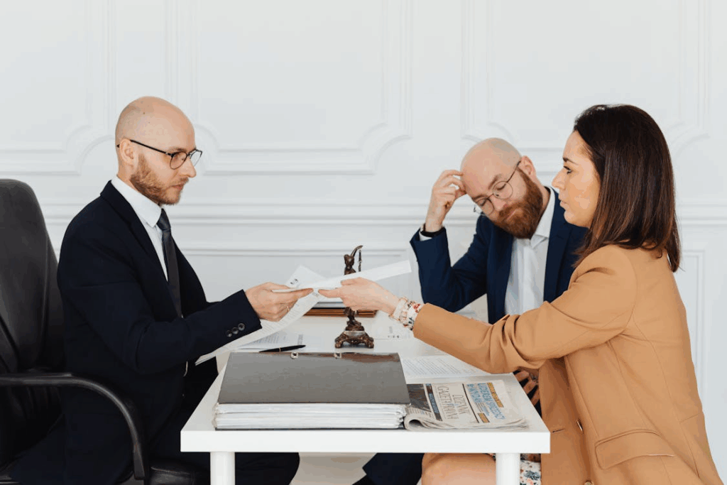 A person talking to a couple