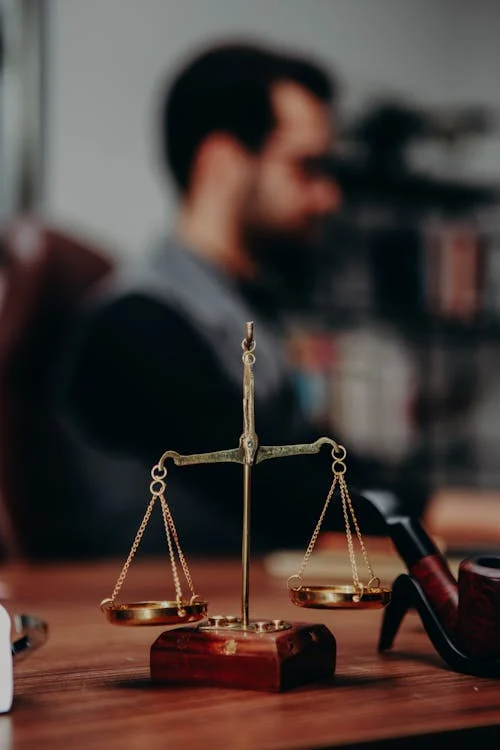 Court scales on a lawyer’s desk