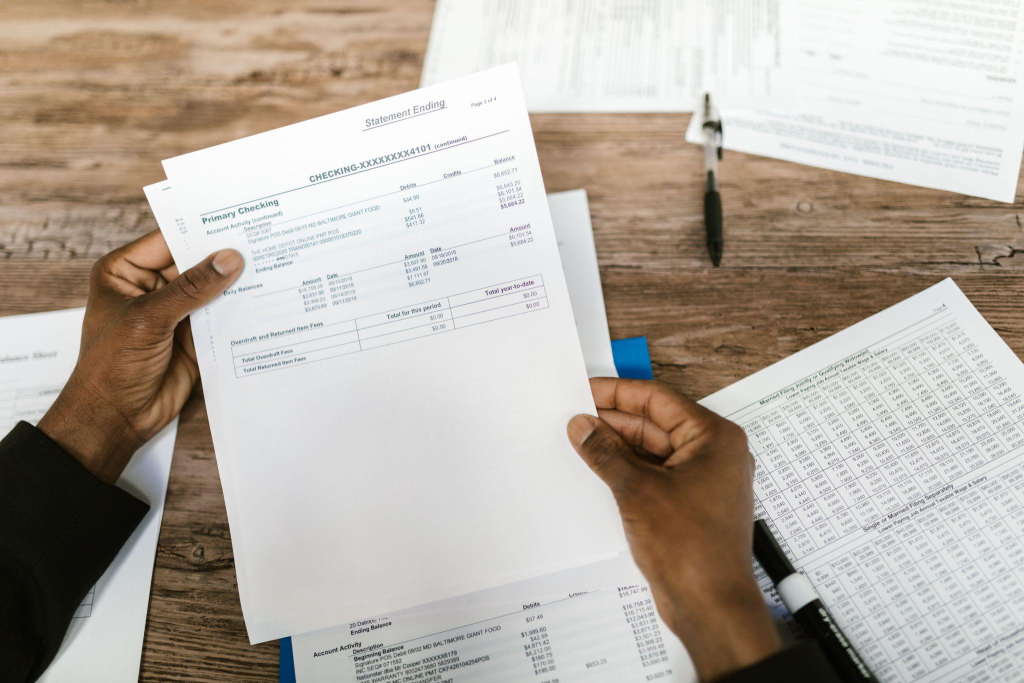 a lawyer reviewing financial records