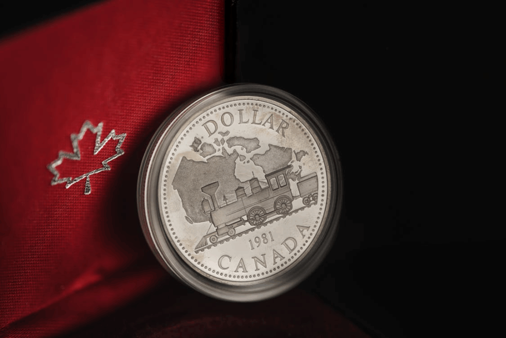 silver Canadian coin standing up